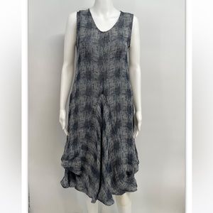 Khangura Dress Size XS Geometric Lagenlook Linen Blend Sleeveless Pockets USA